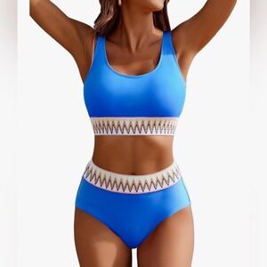 NWT Aimage‎ Size S Blue Bikini W Colorful Chevron Bands